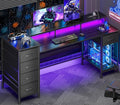 Korfile 61 Inch Gaming Computer Desk with Power Outlets,LED,5 Drawers,Black | For gaming and working,built-in power outlets and LED lights,5 fabric storage drawers, ffits 61-inch, monitor stand,black