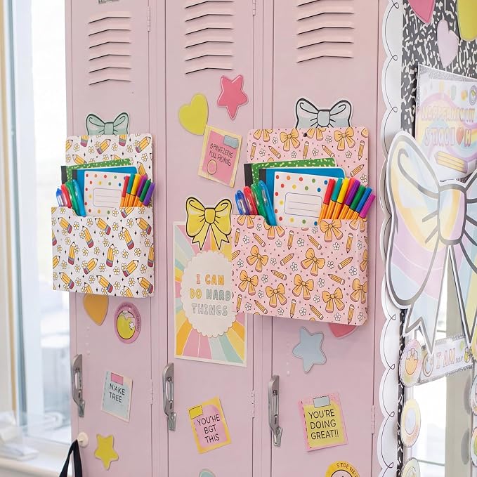 Gilprop 2 Pcs Pencil Flower Magnetic File Folder Holder Pocket File Organizer Classroom Decor Teacher Desk Accessories for Whiteboard Mail Paper Book No Drilling School Desk Door Classroom Essential