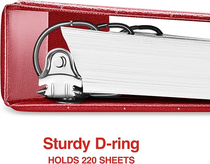 Staples 1" 3-Ring View Binders, D-Ring, Red, 4/Pack