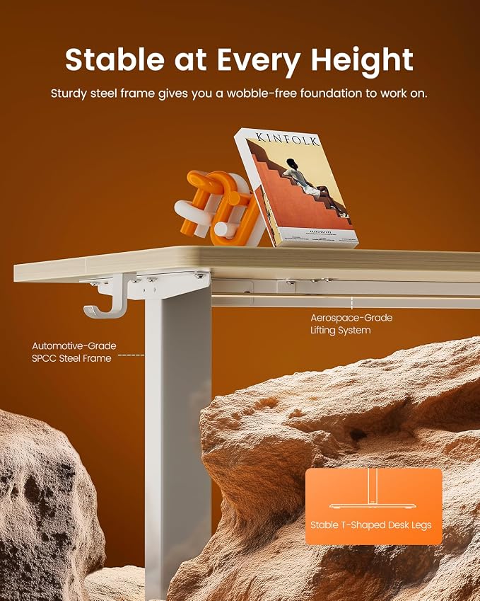 ErGear Height Adjustable Electric Standing Desk, 63 x 28 Inches Sit Stand up Desk, Memory Computer Home Office Desk, Natural