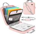 MoKo Zipper Binder, 3 Inch 3 D Ring, 5 Tab File Folders, 700 Sheets, Pink | Water-repellent 900D Oxford fabric with 5 folders, 2 mesh pocket, reinforced handle and adjustable shoulder strap.