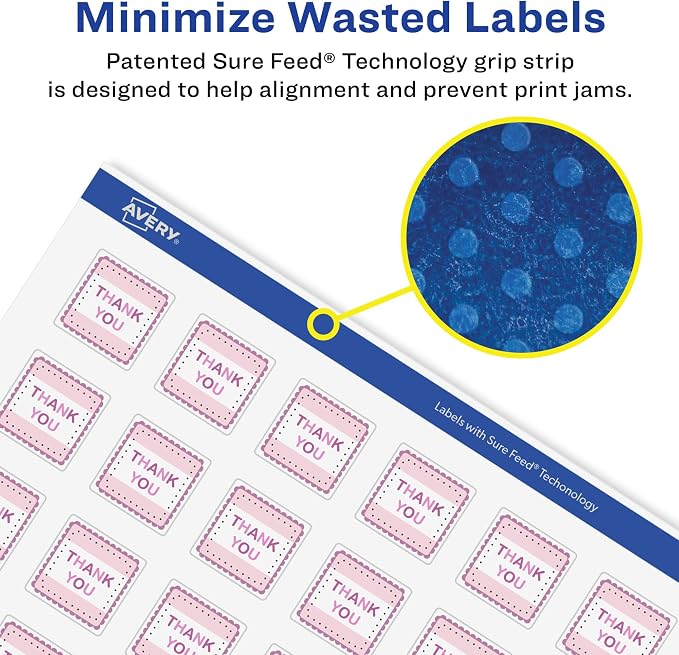 Avery® Matte White Removable Square Labels, Sure Feed® Technology, Print-to-The-Edge, 1" x 1", 2,400 Removable Labels, Laser/Inkjet Printable