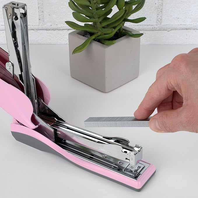 Swingline Stapler, 25 Sheet Capacity, Optima 25, Jam Free, Reduced Effort, Soft Grip, Pink/Gray (66401)