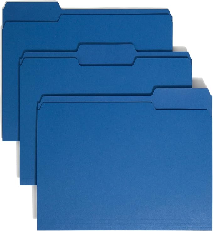 Smead File Folder, 1/3-Cut Tab, Assorted Positions, Letter Size, Navy, 100 per Box (13193)