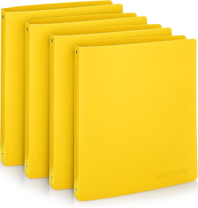 Premium Economy 3 Ring Binder, 1 Inch Pull-Open Round Rings, Holds 175 Sheets, Flexible, Lightweight, 4-Pack, Side Opening, Yellow