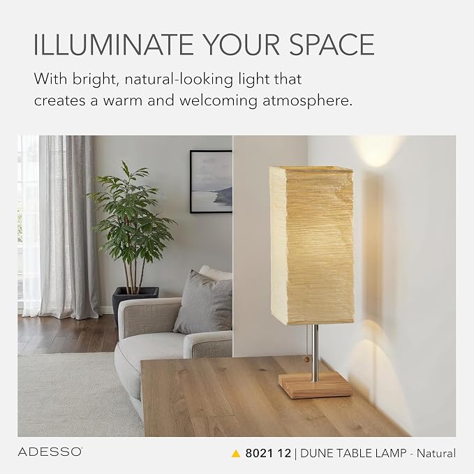 Adesso Table Lamp, Brushed Steel & Off-White, Pull Chain, 26”