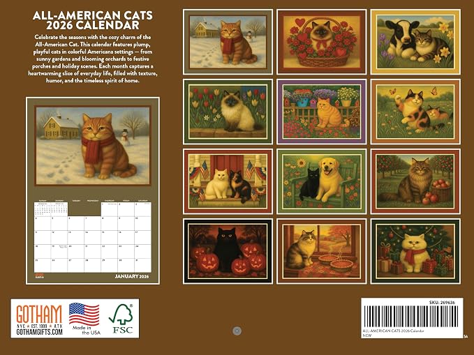 All American Cat Calendar 2026 Monthly Wall Calender 12 Month | American Made In The USA