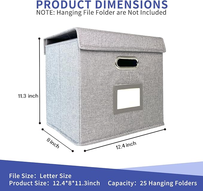 6 Pack Hanging File Folder Box with Lid, Durable Letter Size Filing Storage Box, Sturdy File Holder with Cardboard Support PVC Rails for Office Home Organizer, Gray