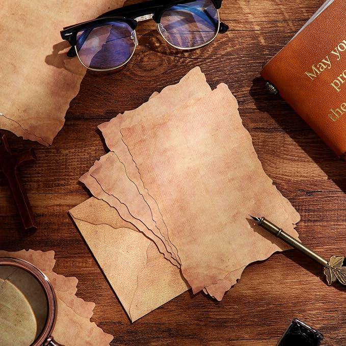 Harloon 200 Pcs Vintage Old Looking Cotton Watercolor Paper Cardstock Blank 200 GSM Thick Antiqued Deckle Edge Virgin Paper for Drawing Writing Printing Invitations Greeting (4x6 Inch)