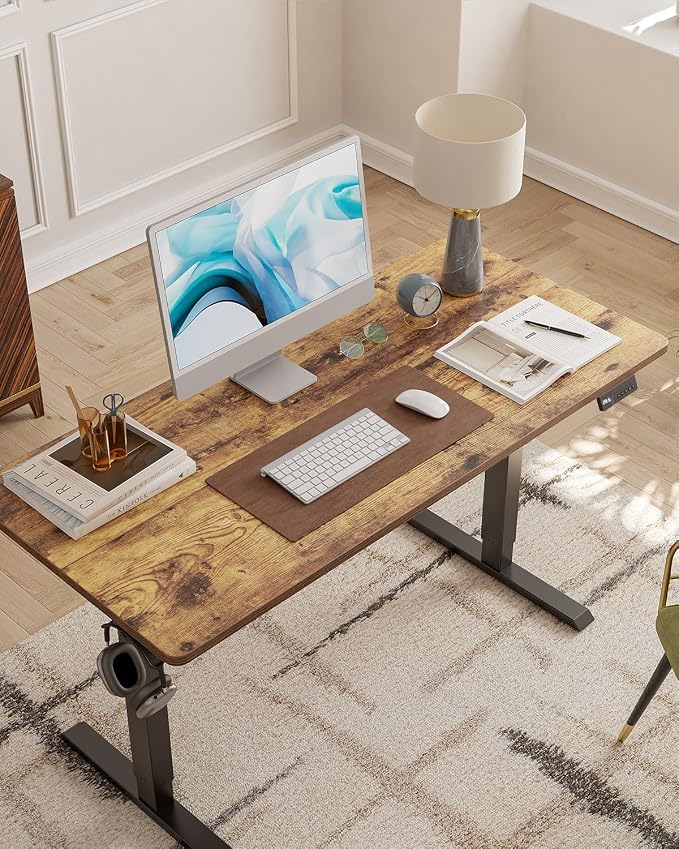 CubiCubi 63x28 Large Electric Standing Desk, 28" Deep Desktop, Rustic Brown | Wide Surface, Sit to Stand, Computer Workstations, Home Office Desk, Next-Gen Frame, Advanced Motor, 176 lbs Capacity