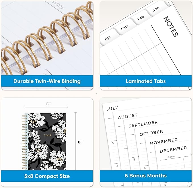 Blue Sky 2027 Weekly & Monthly Planner Calendar, 5"x8", Baccara Dark