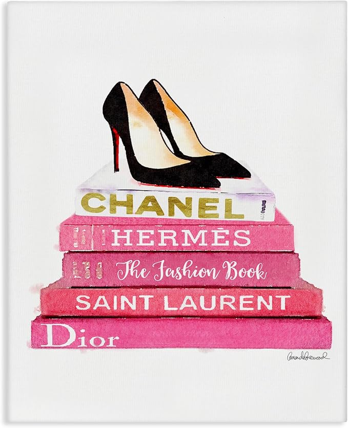 Glam Pink Fashion Books Pump Heels, 36 x 48 Inch Canvas Wall Art | Stupell Industries · By Amanda Greenwood · Ready to hang · Fashion still life charm · Made in USA