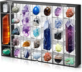 Cinnvoice Rock Display Case 35 Grids,Black Border,Square | Adjustable Acrylic Display Case, Crystal Organizer for Collectible, with Built-in Mirrored, Magnetic Door, Wall Mount