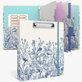 3 Ring Binder 1 Inch, Cute Round Ring Binders with 6 Tab Dividers, Labels Stickers, Low Profile Clipboard with Storage, Fashion Binder School Office Supplies(Vintage Blue Florals)
