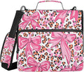 3 Ring Zipper Binder with Shoulder Strap Pink Bow Leopard Print 1.5 inch Binders Keeper Large Capacity Multi Pockets for School Office Supplies
