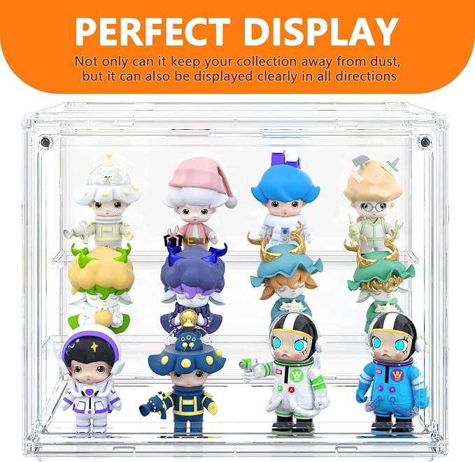 Acrylic Display Case 3 Tiers Clear Figure Display Cases for Collectibles Stackable Storage Box with Magnetic Door Dustproof Showcase
