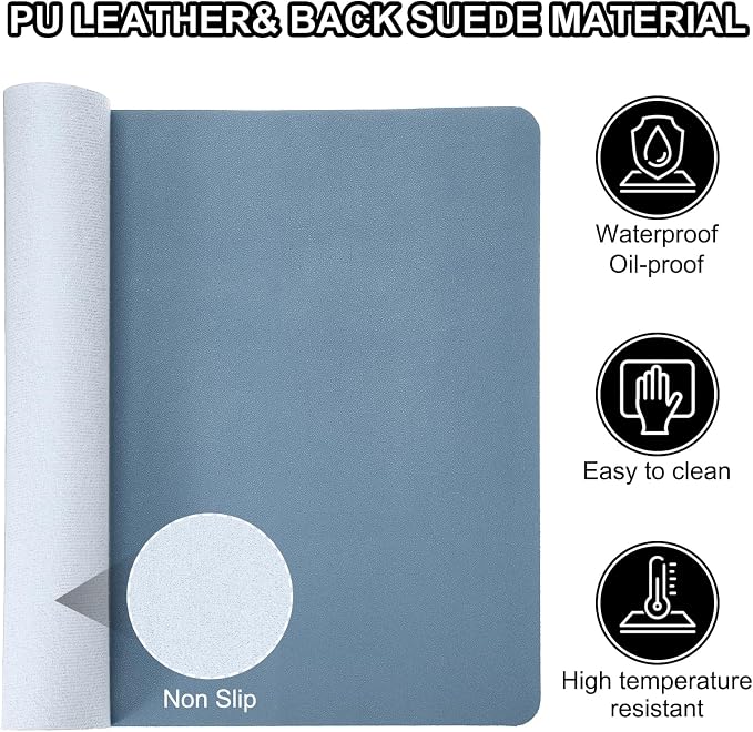 PATIKIL 48x17 Non-Slip Waterproof PU Leather Desk Pad Dual Sided Desk Protector Cover for Office.homeStudy, Grey Blue