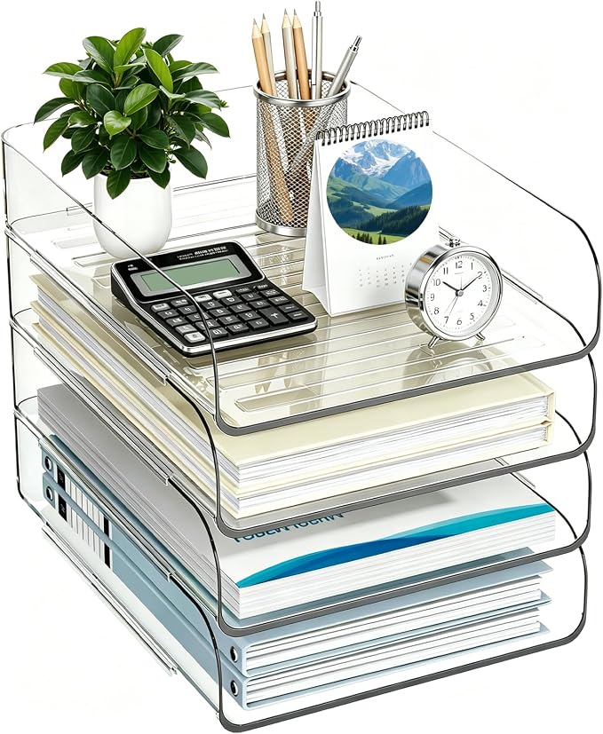Vertical 4-Tier Acrylic Desk Paper Organizer for A4/Letter Paper | File Organizer for Folders, Books and Office Supplies, Ideal Office Organizer for Home & Office & School Workspace