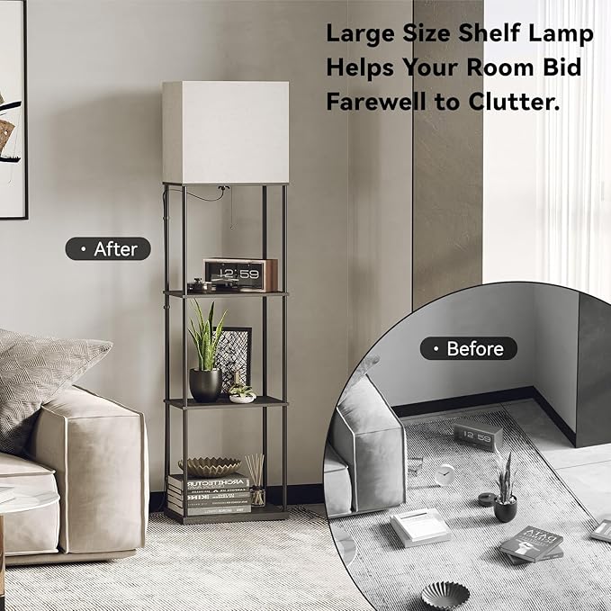SUNMORY Large Size Floor Lamp with Shelves, Standing Lamps for Living Room | 3 CCT LED Bulb Include, 4-Tier Display Bookshelf, 63" Tall Corner Shelf Lamp, Modern Style for Bedroom, Office, Home Decor