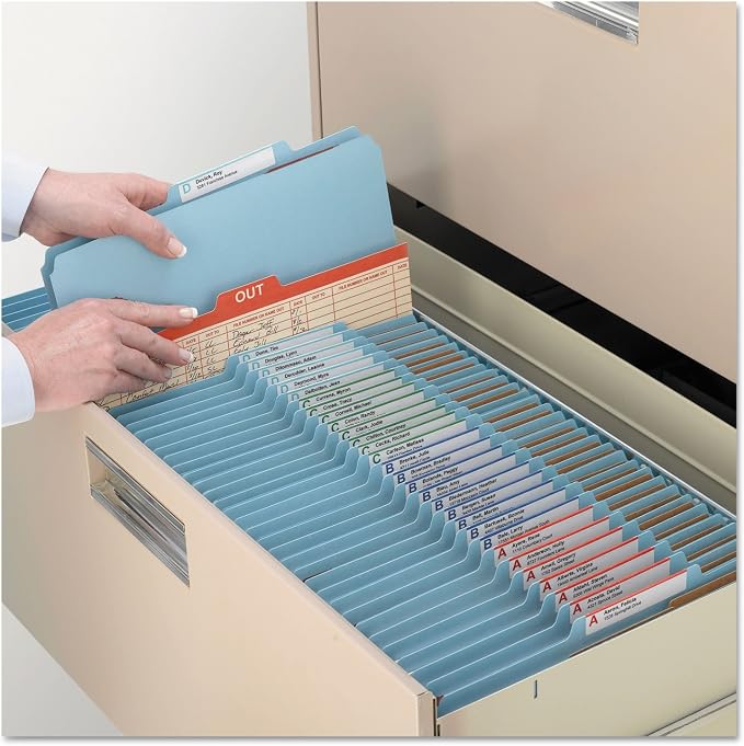 Smead Pressboard Classification File Folder with SafeSHIELD Fasteners, 1 Divider, 2" Expansion, Legal Size, Blue, 10 per Box (18730)