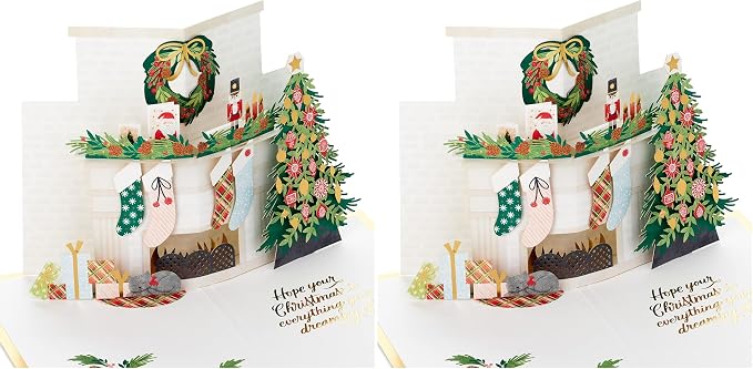 Hallmark Signature Paper Wonder Pop Up Christmas Card (Fireplace Scene) (Pack of 2)