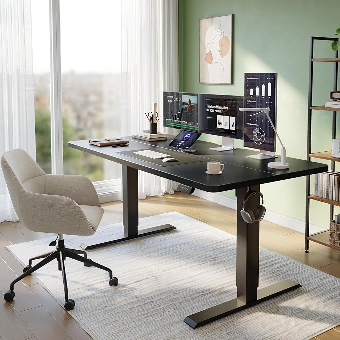 CubiCubi 63 x 28 Large Electric Standing Desk, Height Adjustable, Black | 28" Deep Desktop, Sit Stand up Home Office Desk, Computer Workstations, Advanced Motor, High-Strength Frame, 176 lbs Capacity