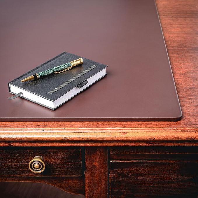 Dacasso Chocolate Brown Leather 17" x 14" Luxury Conference Table Pad - Leather Desk Blotter for Writing - Executive Desk Surface Protector