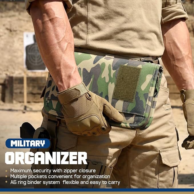 WYNEX Tactical Notebook Padfolio 6 Ring Binder, 3.7x6.7 in Refill Paper | S-5.5x8.5" Zip Hardcover Notebook, 45 Sheets Line Paper, 1"O-ring Water-Resistant Planner, for Office College Field Gift