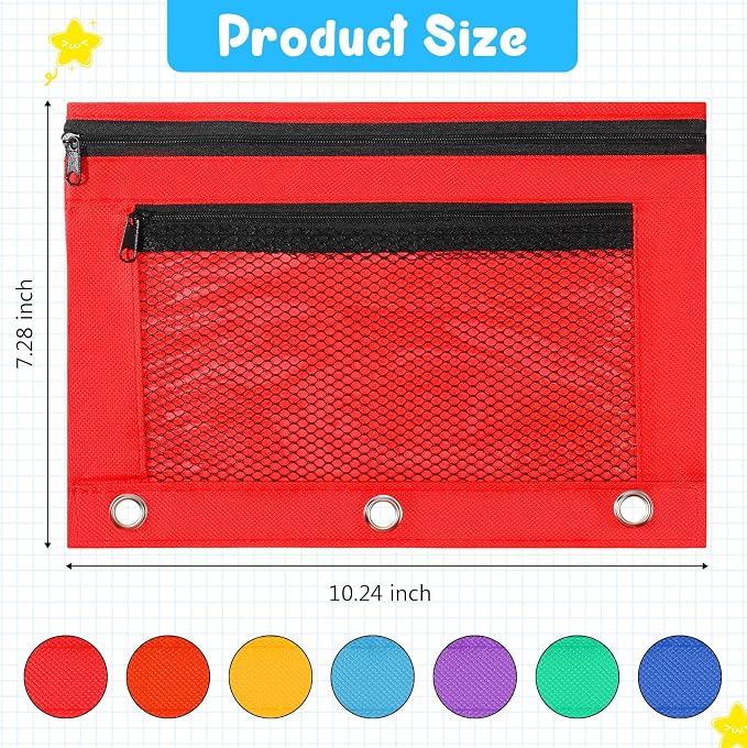 Zhehao 20 Pcs Pencil Pouch 10.24 x 7.28 Inch 3 Ring Binder Zipper Pouches Pencil Bags with Mesh Window Binder Pencil Case for Office School Students Supplies (Multicolor)