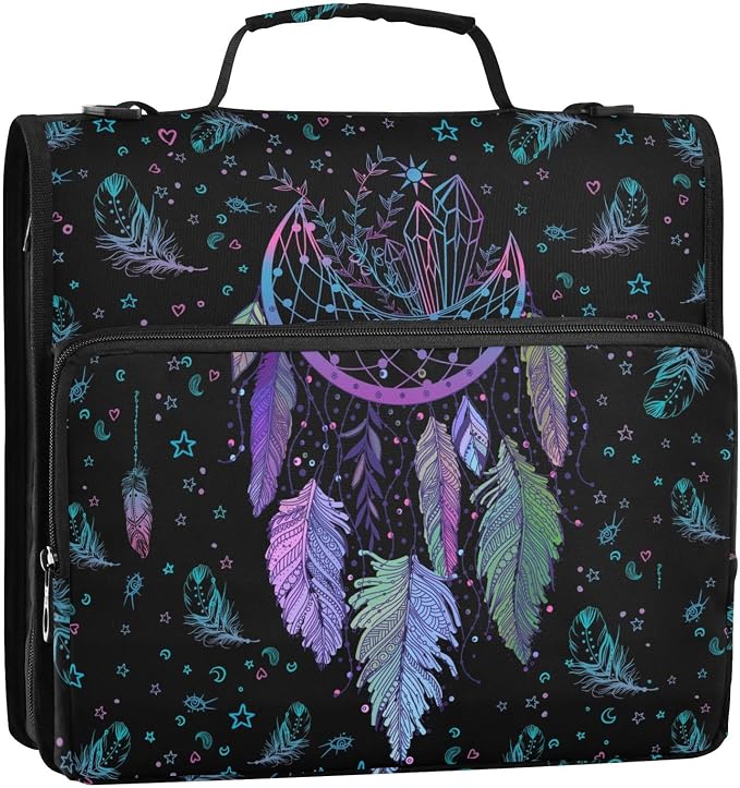 Dreamcatcher Binder Bag 3 Ring Zipper with Handle Shoulder Strap | for School Work Office Organizer Storage Case