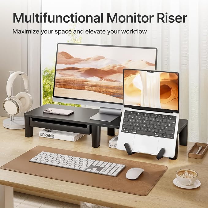 Ergonomic Monitor Stand Riser with Storage Drawer | Computer Riser For PC, Laptop,31.5" desk monitor stand,Desktop Shelf Organizer,For Home Office