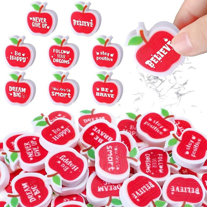 50 Pcs Mini Apple Erasers Bulk Inspirational Back to School Gift