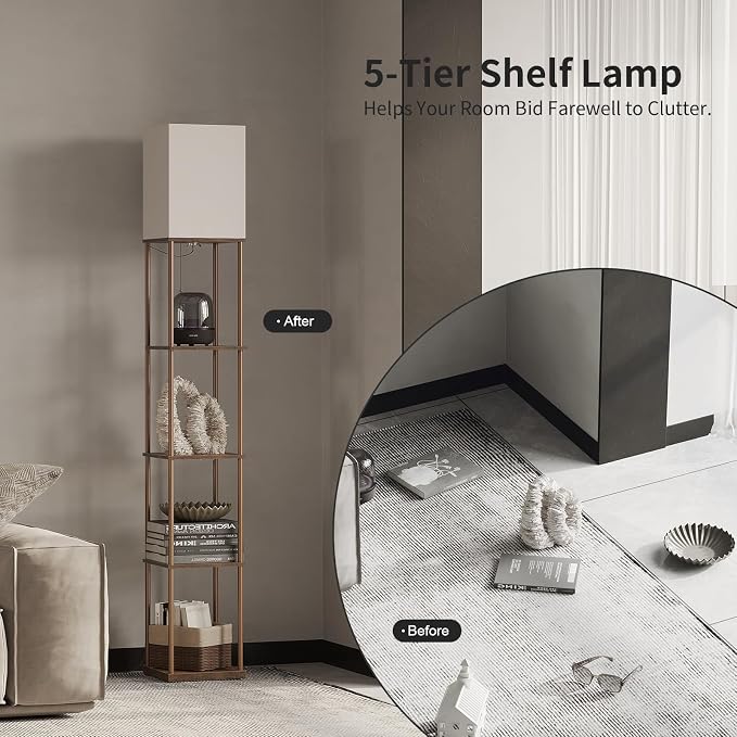 SUNMORY 5 Tier Floor Lamp with Shelves, Standing Lamps for Living Room | 3 CCT LED Bulb Include, 70" Tall Corner Shelf Lamp, Display Bookshelf, Modern Style for Bedroom, Office, Home Decor