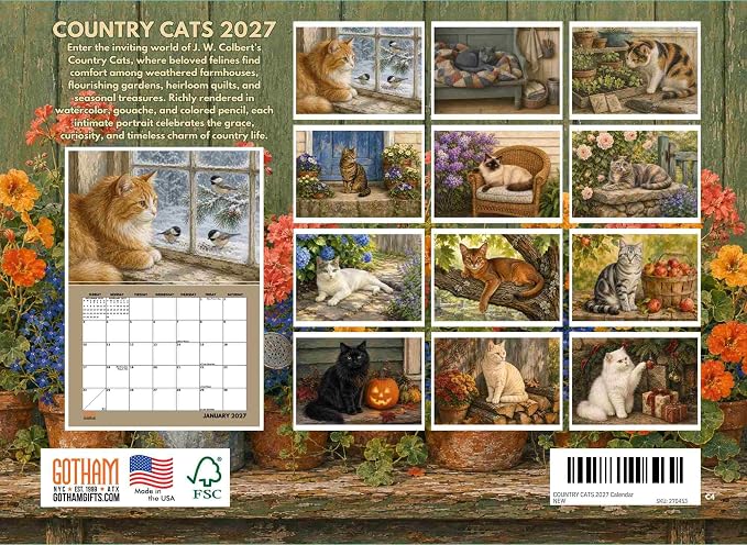 Country Cats Calendar 2027 Monthly Wall Calender 12 Month