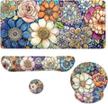 Flowers Mouse Pad Set Colorful Abstract Floral Pattern Gaming Mousepad 4in1 Desk Mat for Desktop Wrist Support Cup Coaster Set Ergonomic Computer Desk Arm Wrist for Decor Home Office