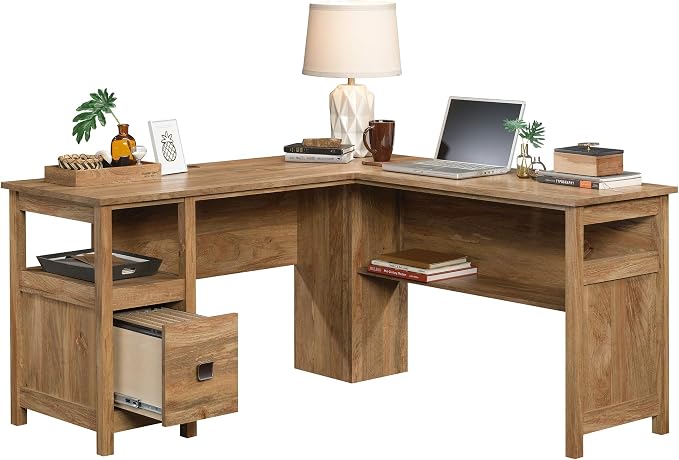 Sauder Cannery Bridge L-Shaped Office Desk with Storage Drawer and Self, in Sindoori Mango