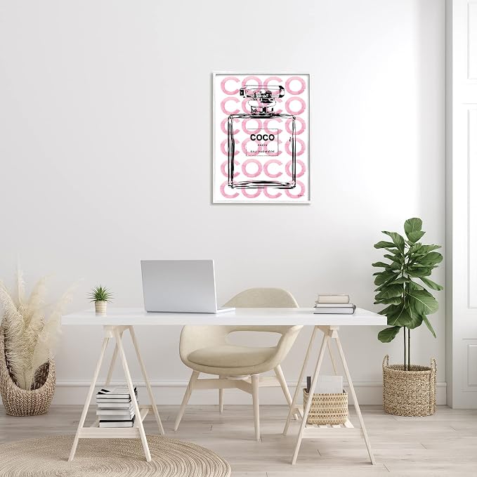 'Glam Perfume Bottle Brand Text'| Framed Giclee Art | Stupell Industries | White, 24 x 30 Inches, Easy to Hang and Sturdy, Made in USA, by Amanda Greenwood