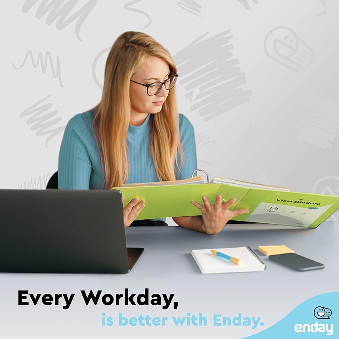 Enday 2 inch 3 Ring Binder (12 Pack - Green) Binder 2 inch with Clear View Cover and 2 Inside Pocket - for Letter Size 8.5 x 11'' Paper, Ideal for School Supplies, Office, and Home