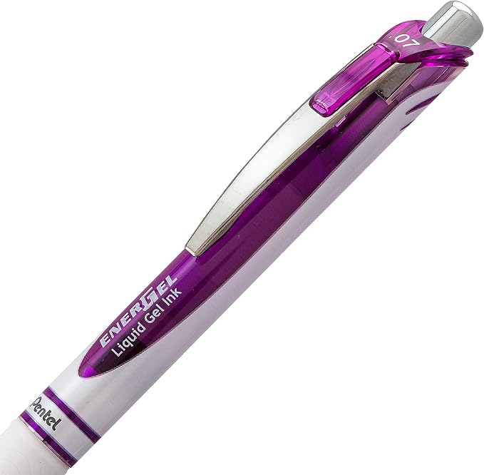 Pentel Gel Ink Pen, Pearl Retractable Gel Pen, (0.7mm) Medium Point, Needle Tip, Violet Ink, 12 pack (BLN77PW-V)