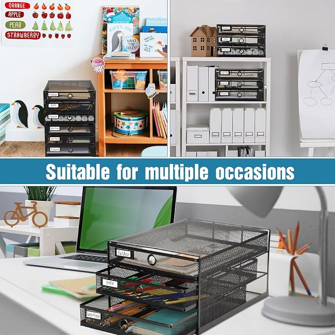 Zhanmai 2 Pack Black Desk Organizer with Drawer Total Wire Mesh Storage Tray Multifunctional Paper Sorter File Stand for Home Office Supplies Letter A4 Paper Office Accessories Back to School (3 Tier)