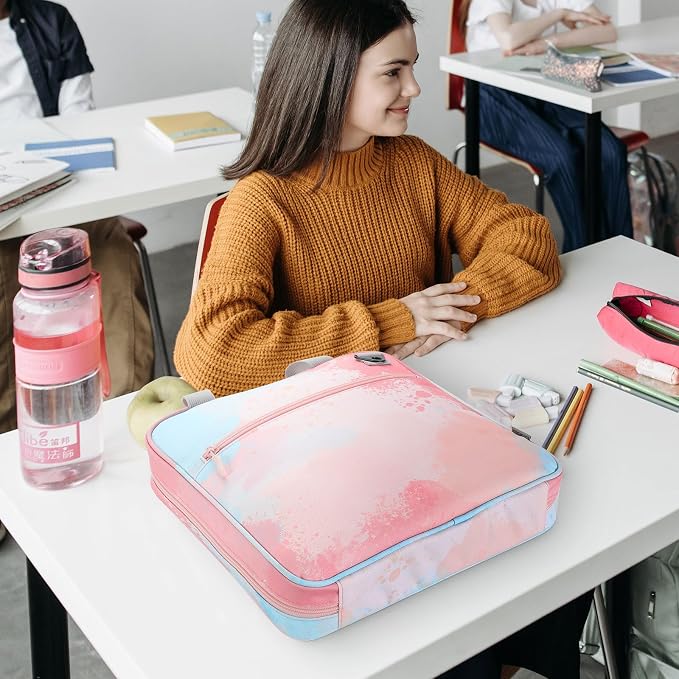 MoKo Zipper Binder, 2 inch 3 Ring Binder with 500 Sheet Capacity Multi-Pocket School Bag with Padded Shoulder Strap Handle, School Supplies Organizer for Middle Student, Orange Pink | Water-repellent 900D Oxford fabric with 5 file folders, 3 mesh pocke...