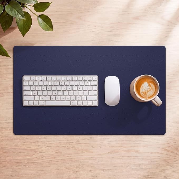 AFIING Desk Mat, Blue, 31.5" x 17", Cork Desk Pad Protector | Dual-Sided Cork & PU Leather, Waterproof, Non-Slip for Mouse Pad, Office, Home & Writing