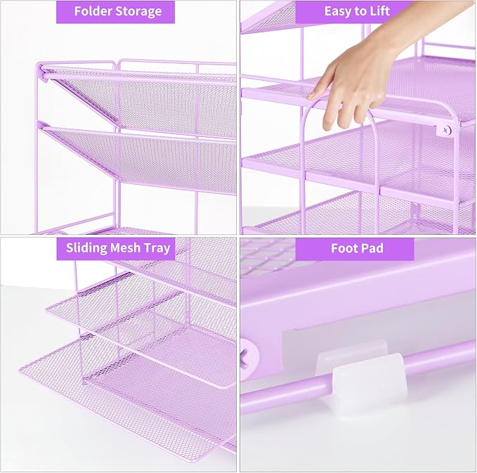 Desk Organizer, 6-Tier Paper Organizer Letter Tray, Purple | Desk Organizers and Accessories, Office Desk Accessories & Workspace Organizers, Desktop File Organizer for Office Supplies