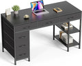 Huuger Computer Desk with 6 Drawers, Office Desk with Shelves, Reversible Gaming Desk, Corner Desk with Storage, Work for Home Office, Study, Living Room, 47inch, Black