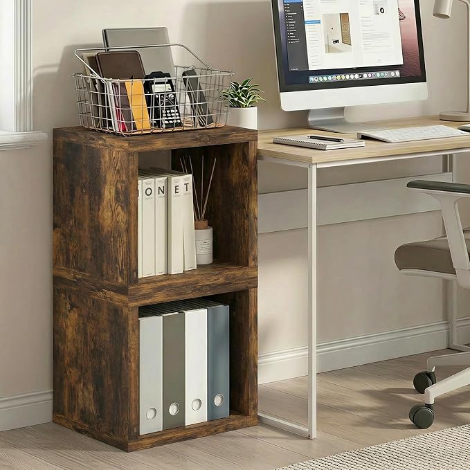Furinno Cubicle Book Shelf, Set of 2 Stackable Bookshelf, Cube Storage Organizer Bookcase with Open Back, Extra Thick, 15.8 x 15.8 x 14.6, for Living Room, Bedroom, Home Office, Amber Pine