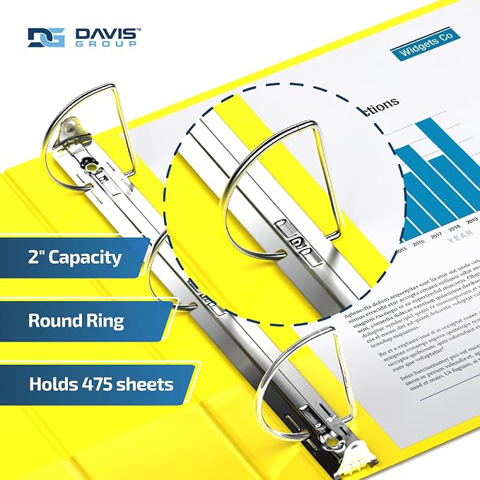 Premium Economy 6-Pack 3-Ring Binders for School or Office, D-Ring Binders, 2 Inch, Yellow