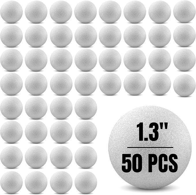 Hygloss Round Foam Balls for Crafts - 1.3-Inch White Craft Foam (XPS) for Arts Small Foam Balls for School Projects and DIY Crafts - Round Balls - 50 Pack of Foam Craft Spheres