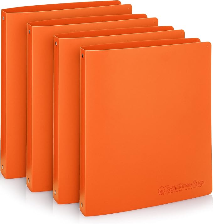 Premium Economy 3 Ring Binder, 1 Inch Pull-Open Round Rings, Holds 175 Sheets, Flexible, Lightweight, 4-Pack, Side Opening, Orange