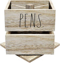 Rae Dunn Pencil Cup - Wooden Pen Holder Desktop Organizer - Small Rustic Wood Desk Top Caddy for Office Accessories and Supplies - Organization for Home, School, Classroom, Work - Square Light Wood
