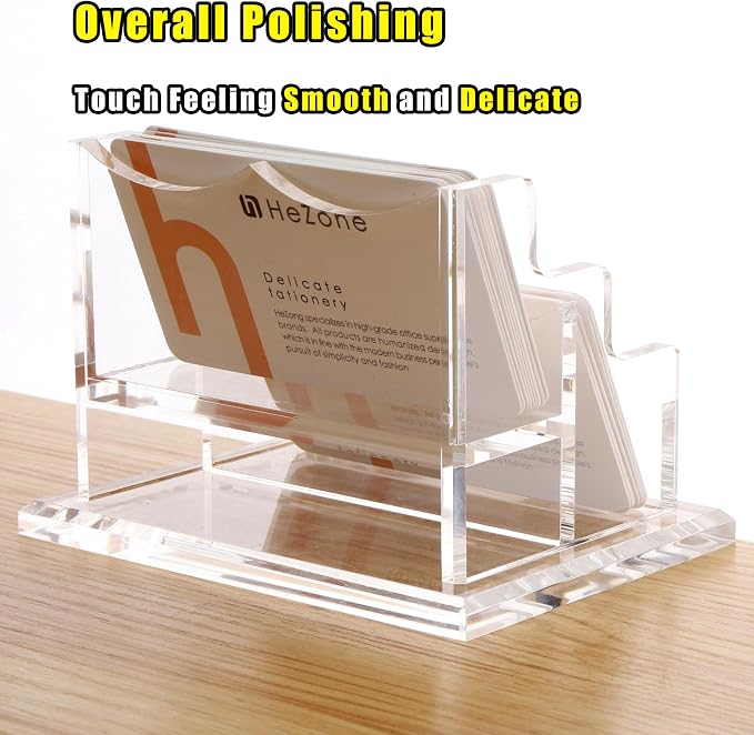 Business Card Holder for Desk 2 Tier 2 Slots, Clear Acrylic Business Card Display Stand for Women and Men, Organize 100 Cards-1 Pack (2 Slots-H)